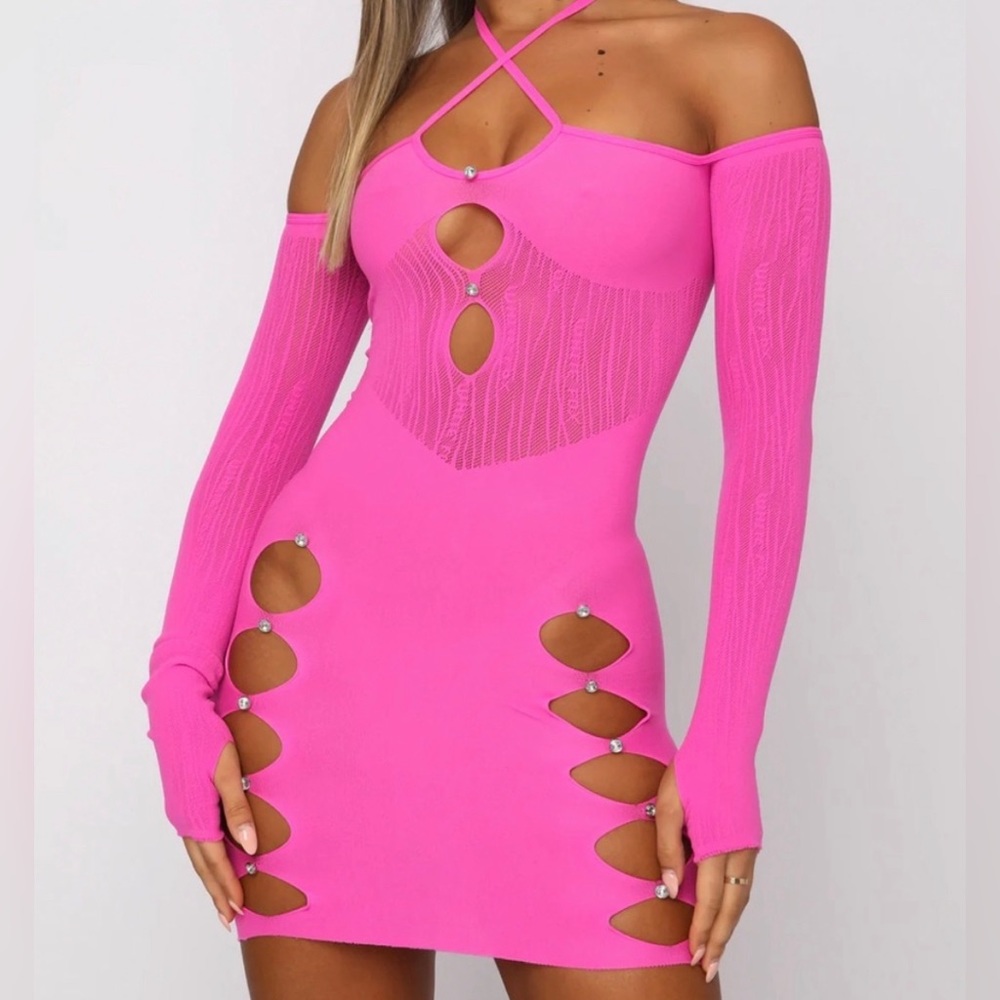 White fox pink dress OS in great condition